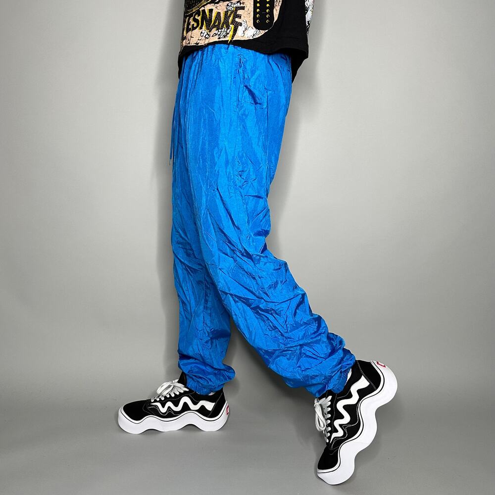 Vintage 90s Nylon Track Pants Mens M Baggy Fit Pacific Blue Nylon Joggers